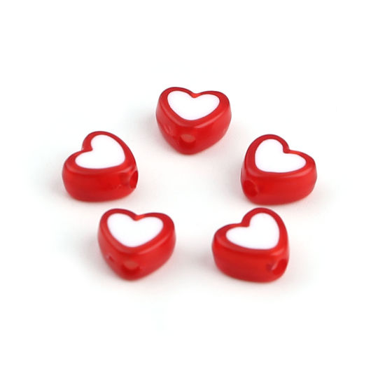 Immagine di Acrilato Perline Cuore Rosso Circa 8mm x 7mm, Foro: Circa 1.8mm, 300 Pz