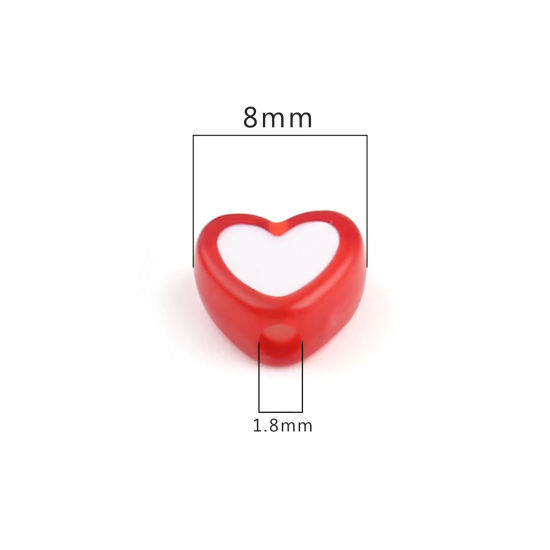 Immagine di Acrilato Perline Cuore Rosso Circa 8mm x 7mm, Foro: Circa 1.8mm, 300 Pz
