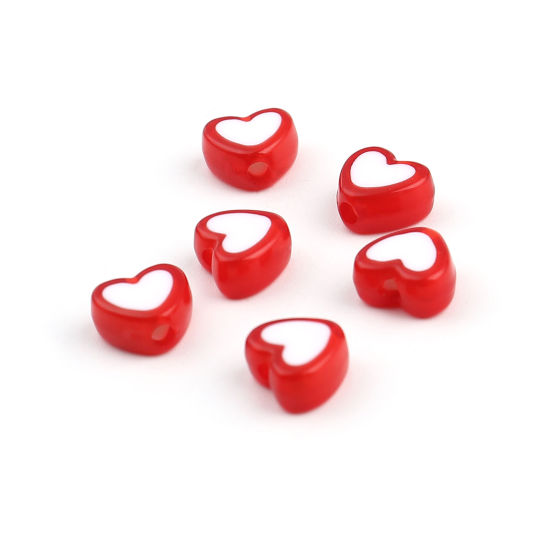 Immagine di Acrilato Perline Cuore Rosso Circa 8mm x 7mm, Foro: Circa 1.8mm, 300 Pz