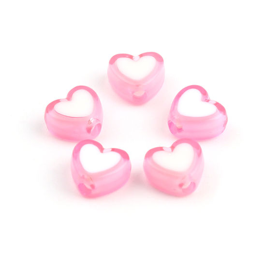 Immagine di Acrilato Perline Cuore Rosa Circa 8mm x 7mm, Foro: Circa 1.8mm, 300 Pz