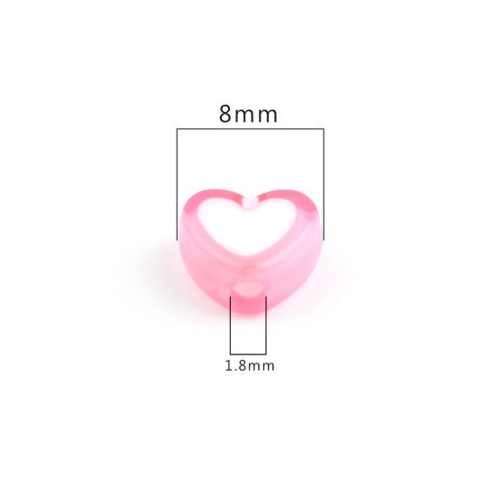 Immagine di Acrilato Perline Cuore Rosa Circa 8mm x 7mm, Foro: Circa 1.8mm, 300 Pz