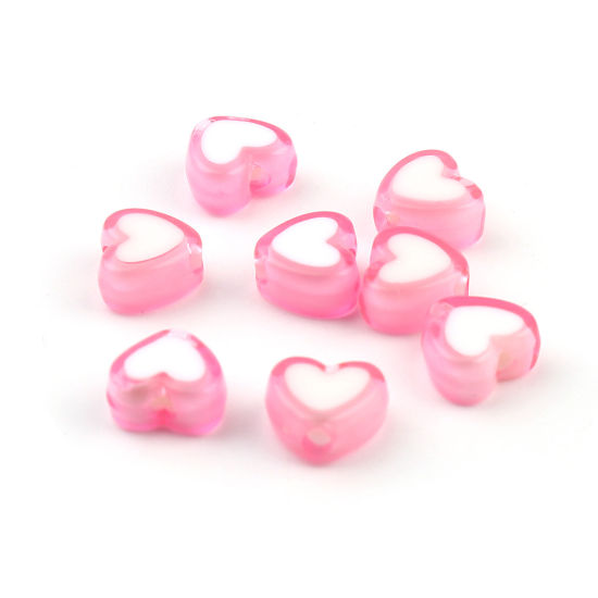 Immagine di Acrilato Perline Cuore Rosa Circa 8mm x 7mm, Foro: Circa 1.8mm, 300 Pz