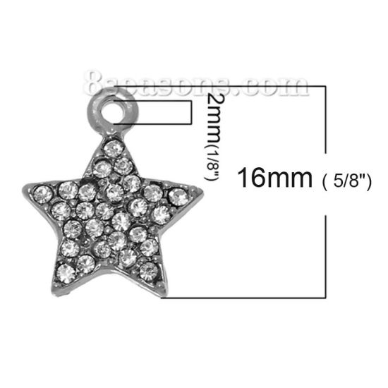 Immagine di Lega di Zinco & Strass Ciondoli Stella a Cinque Punte Tono Argento Trasparente Strass 16mm x 13mm , 5 Pz