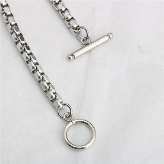 Immagine di Acciaio Inossidabile Catena di casellaAccessore Braccialetti Tono Argento 18cm Lunghezza, 1 Pz