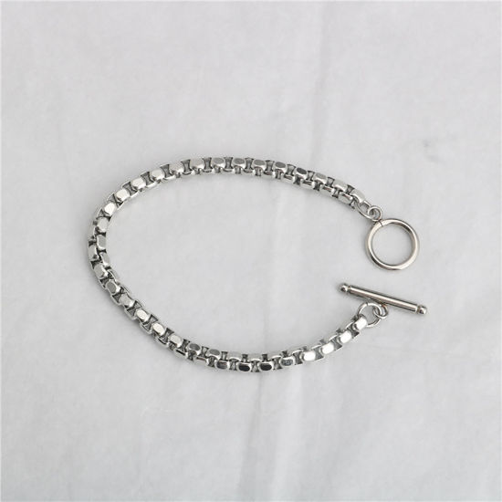 Immagine di Acciaio Inossidabile Catena di casellaAccessore Braccialetti Tono Argento 18cm Lunghezza, 1 Pz