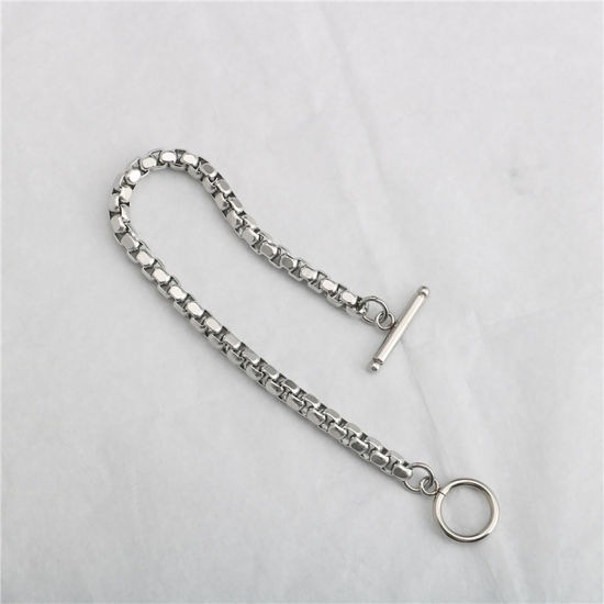 Immagine di Acciaio Inossidabile Catena di casellaAccessore Braccialetti Tono Argento 18cm Lunghezza, 1 Pz