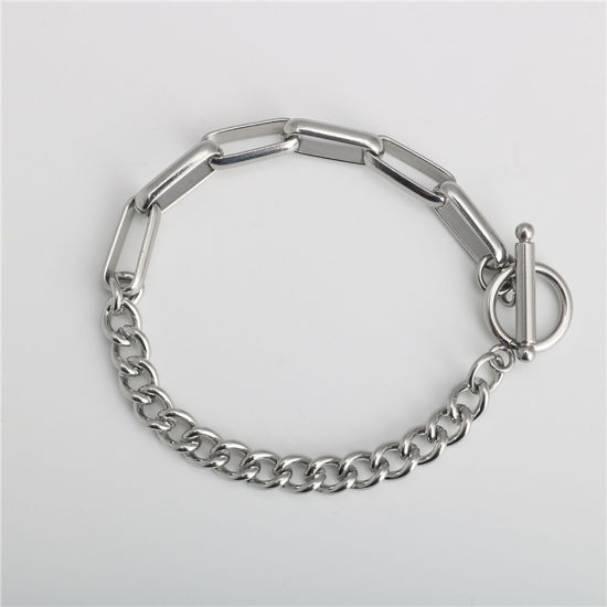Immagine di Acciaio Inossidabile Cavo CatenaAccessore Braccialetti Tono Argento Ovale 16cm Lunghezza, 1 Pz