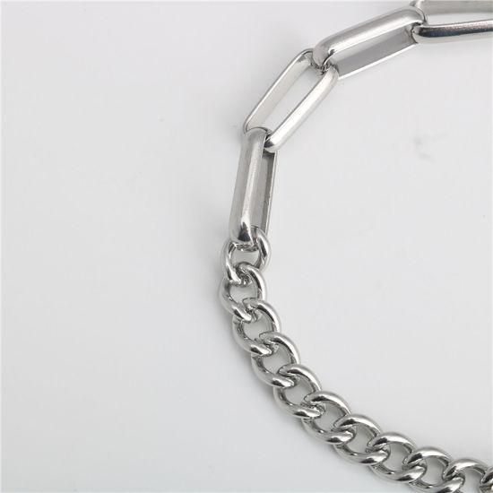 Immagine di Acciaio Inossidabile Cavo CatenaAccessore Braccialetti Tono Argento Ovale 16cm Lunghezza, 1 Pz