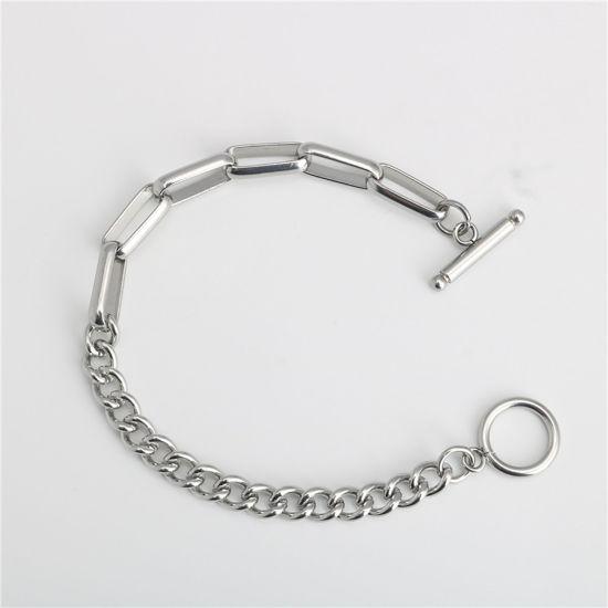 Immagine di Acciaio Inossidabile Cavo CatenaAccessore Braccialetti Tono Argento Ovale 16cm Lunghezza, 1 Pz