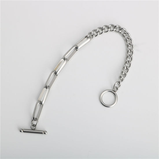 Immagine di Acciaio Inossidabile Cavo CatenaAccessore Braccialetti Tono Argento Ovale 16cm Lunghezza, 1 Pz