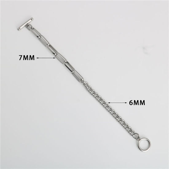 Immagine di Acciaio Inossidabile Cavo CatenaAccessore Braccialetti Tono Argento Ovale 18cm Lunghezza, 1 Pz
