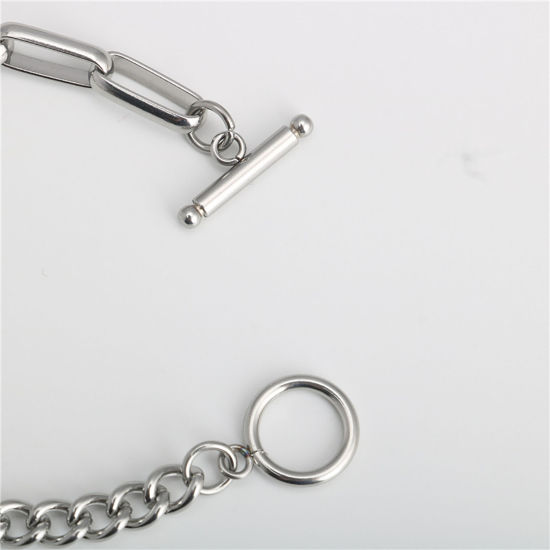 Immagine di Acciaio Inossidabile Cavo CatenaAccessore Braccialetti Tono Argento Ovale 21cm Lunghezza, 1 Pz
