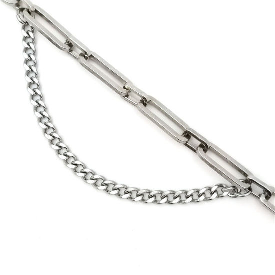 Picture of Stainless Steel Link Cable Chain And Curb Chain Findings Bracelets Silver Tone Oval 21cm(8 2/8") long, 1 Piece