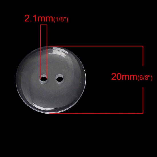 Picture of Acrylic Sewing Buttons Scrapbooking Round Transparent 2 Holes 20mm( 6/8") Dia, 100 PCs