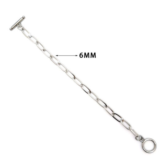 Изображение Нержавеющая Сталь Позолоченные цепочки арматуры Серебряный Тон Овальные 21см Длина, 1 ШТ