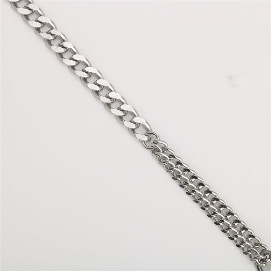 Изображение Нержавеющая Сталь Позолоченные цепочки арматуры Серебряный Тон Овальные 21см Длина, 1 ШТ