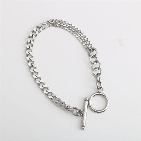 Изображение Нержавеющая Сталь Позолоченные цепочки арматуры Серебряный Тон Овальные 21см Длина, 1 ШТ