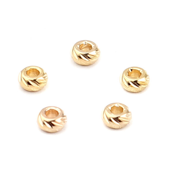 Immagine di Ottone Perline Tondo 18K Vero Oro Placcato Rombo Come 3mm Dia, Foro: circa 1mm, 30 Pz