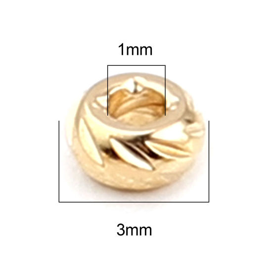 Immagine di Ottone Perline Tondo 18K Vero Oro Placcato Rombo Come 3mm Dia, Foro: circa 1mm, 30 Pz