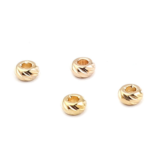 Immagine di Ottone Perline Tondo 18K Vero Oro Placcato Rombo Come 3mm Dia, Foro: circa 1mm, 30 Pz