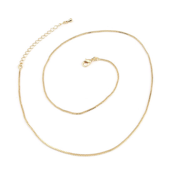 Picture of Brass Box Chain Necklace 18K Real Gold Plated 46cm(18 1/8") long, Chain Size: 1.2mm, 1 Piece