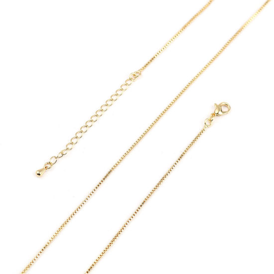 Picture of Brass Box Chain Necklace 18K Real Gold Plated 46cm(18 1/8") long, Chain Size: 1.2mm, 1 Piece