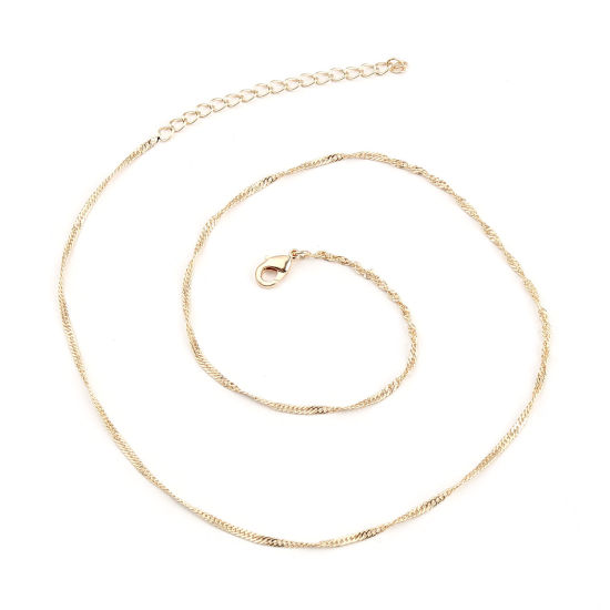 Picture of Brass Link Curb Chain Necklace 18K Real Gold Plated 39cm(15 3/8") long, Chain Size: 1.6mm, 1 Piece