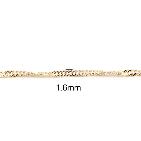 Picture of Brass Link Curb Chain Necklace 18K Real Gold Plated 39cm(15 3/8") long, Chain Size: 1.6mm, 1 Piece