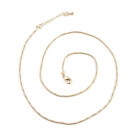 Picture of Brass Snake Chain Necklace 18K Real Gold Plated 45.5cm(17 7/8") long, Chain Size: 1.3mm, 1 Piece