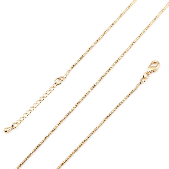 Picture of Brass Snake Chain Necklace 18K Real Gold Plated 45.5cm(17 7/8") long, Chain Size: 1.3mm, 1 Piece