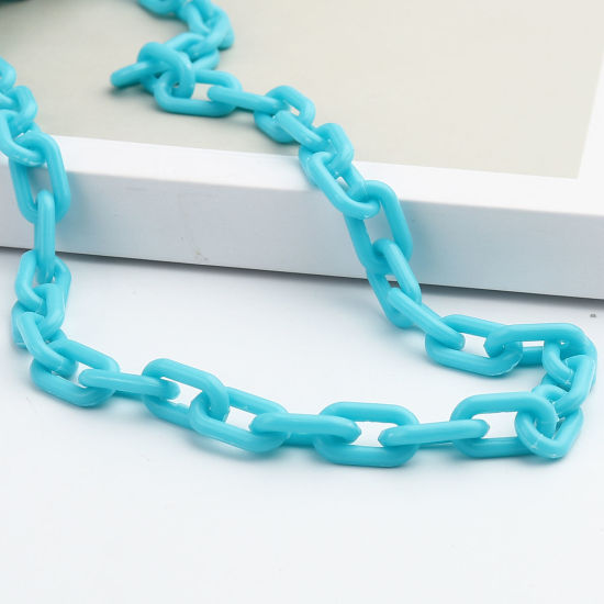 Picture of Acrylic Link Cable Chain Findings Skyblue Oval 14x8mm, 1 M