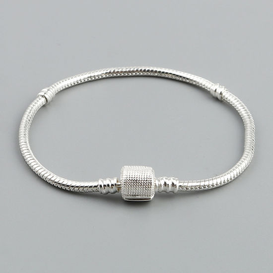 Picture of Copper European Style Bracelets Silver Plated Cylinder Can Open 20cm(7 7/8") long, 1 Piece