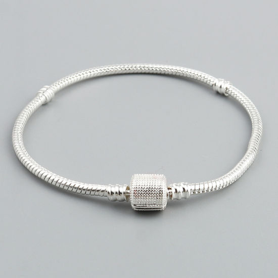Picture of Copper European Style Bracelets Silver Plated Cylinder Can Open 21cm(8 2/8") long, 1 Piece