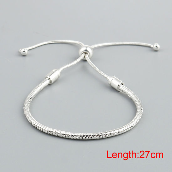 Picture of Copper European Style Bracelets Silver Plated Cylinder Adjustable 27cm(10 5/8") long, 1 Piece