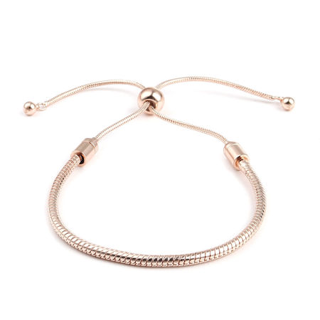 Picture of Brass European Style Bracelets Rose Gold Cylinder Adjustable 27cm(10 5/8") long, 1 Piece