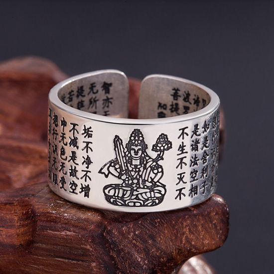 Picture of Brass Religious Open Rings Antique Silver Color Buddha 1 Piece                                                                                                                                                                                                