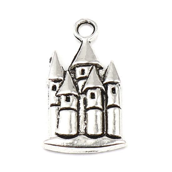 Picture of Zinc Based Alloy Charms Castle Antique Silver Color 23mm x 13mm, 50 PCs
