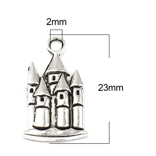 Picture of Zinc Based Alloy Charms Castle Antique Silver Color 23mm x 13mm, 50 PCs