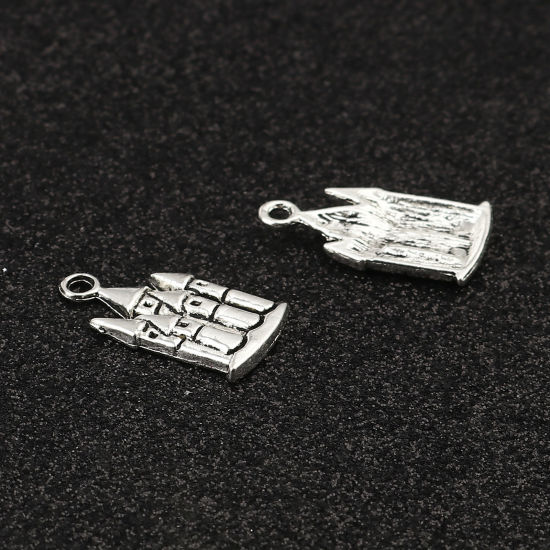 Picture of Zinc Based Alloy Charms Castle Antique Silver Color 23mm x 13mm, 50 PCs