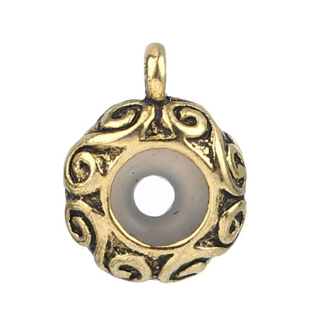 Image de Perles d'Espacement de Bouchon avec Noyau en Caoutchouc aux Chaînes Européennes au Style Européen en Alliage de Zinc Rond Or Vieilli , 14mm x 11mm , 10 Pcs