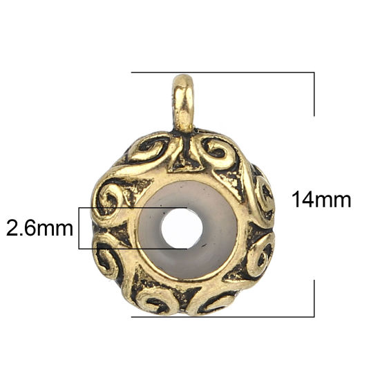 Picture of Zinc Based Alloy European Style Stopper Spacer Beads With Rubber Core Beads Round Gold Tone Antique Gold 14mm x 11mm, 10 PCs