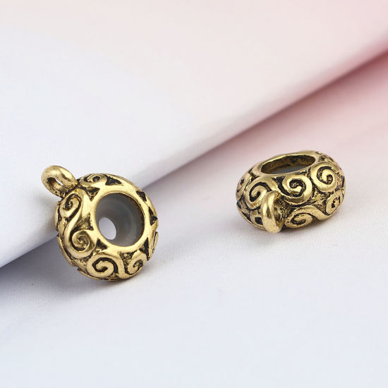 Picture of Zinc Based Alloy European Style Stopper Spacer Beads With Rubber Core Beads Round Gold Tone Antique Gold 14mm x 11mm, 10 PCs