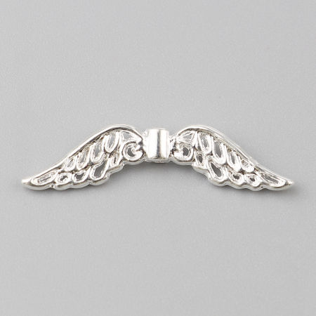 Zinc Based Alloy Spacer Beads Wing Silver Plated About 32mm x 8mm, Hole: Approx 1.4mm, 100 PCs
