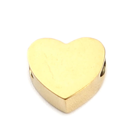 Image de Perles La Saint Valentin en 304 Acier Inoxydable Cœur Doré 8mm x 7mm, Trou: env. 1.9mm, 2 Pcs