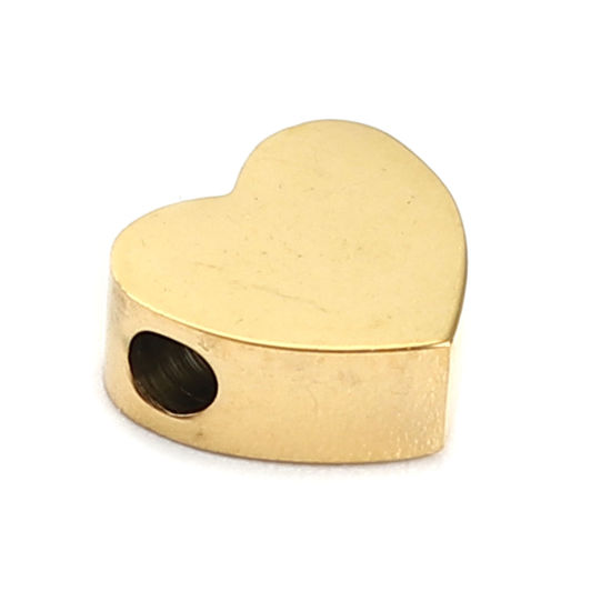 Image de Perles La Saint Valentin en 304 Acier Inoxydable Cœur Doré 8mm x 7mm, Trou: env. 1.9mm, 2 Pcs