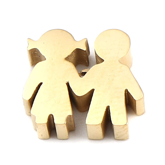 Image de Perles La Saint Valentin en 304 Acier Inoxydable Amoureux Doré 13mm x 12mm, Trou: env. 1.9mm, 2 Pcs