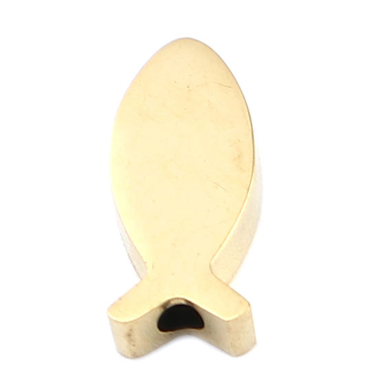 Image de Perles Religieux en 304 Acier Inoxydable Ichtus Doré 14mm x 6mm, Trou: env. 1.9mm, 2 Pcs