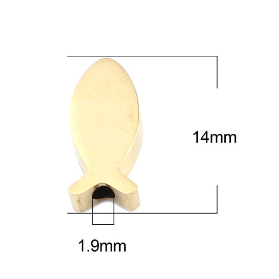 Image de Perles Religieux en 304 Acier Inoxydable Ichtus Doré 14mm x 6mm, Trou: env. 1.9mm, 2 Pcs
