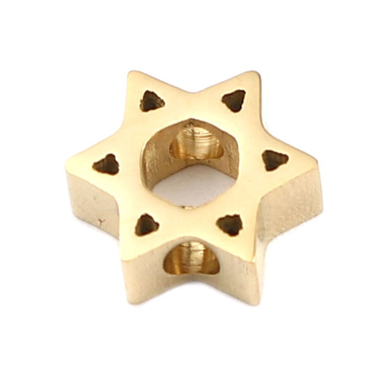 Image de Perles Religieux en 304 Acier Inoxydable Etoile de David Doré 9mm x 8mm, Trou: env. 1.9mm, 2 Pcs