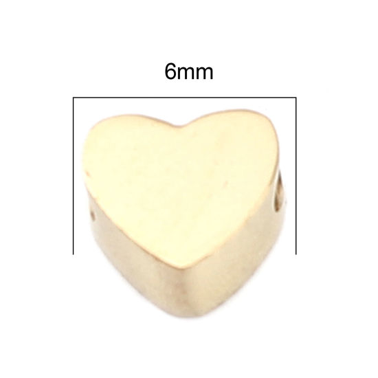 Image de Perles La Saint Valentin en 304 Acier Inoxydable Cœur Doré 6mm x 5mm, Trou: env. 1.4mm, 2 Pcs